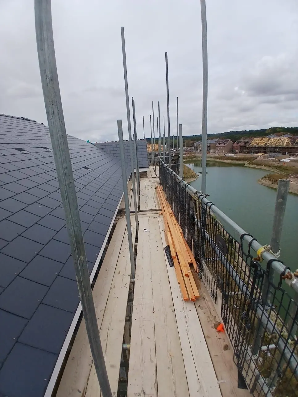 Slate roof eaves with scaffold access in Berkshire