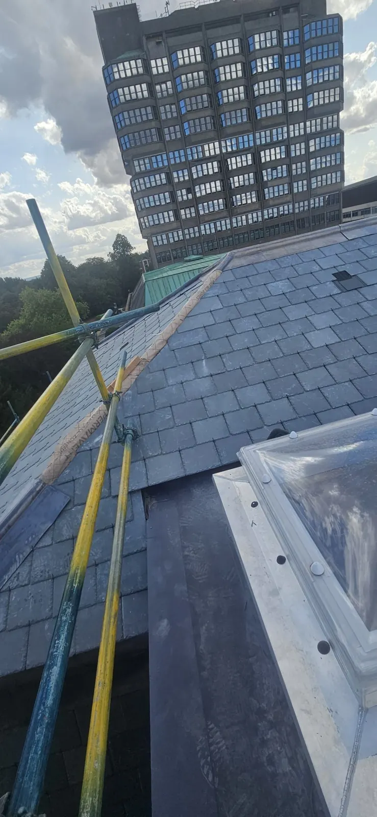 Lead flashing around a rooflight on a slate roof, Bracknell